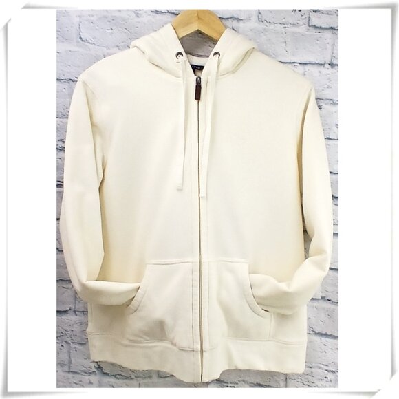 Land's End Cream Beige White Warm Heavy Sweatshirt Hoodie with Zipper EUC - Picture 1 of 5